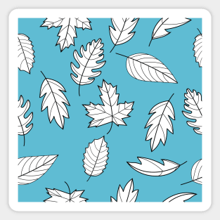 Leaves Pattern - White and Black on Teal Sticker